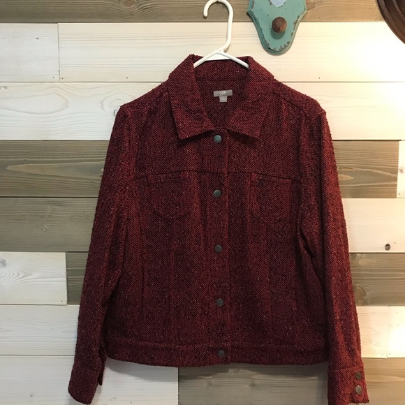 J Jill ⚜️ Burgundy & Black Speckled Tweed Jacket - Picture 2 of 10